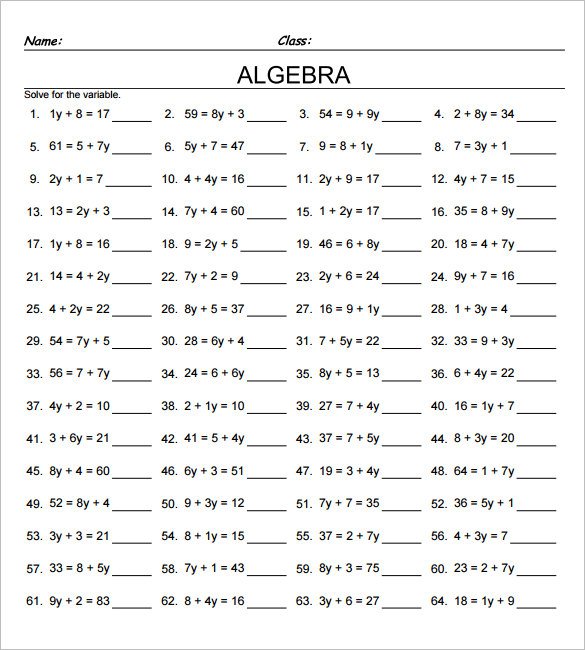 13+ 7th Grade Algebra Worksheet Templates â Free Word & Pdf